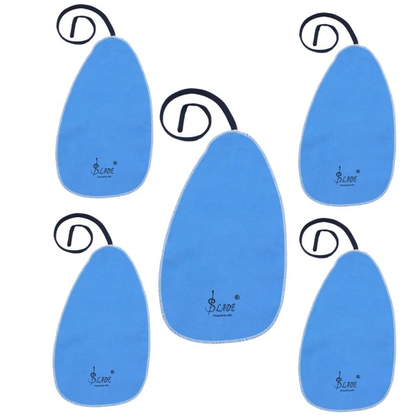 Juego de 5 paños de limpieza 17 x 33 cm con cuerda de 81 cm para saxofón, clarinete, trompeta, flauta, picolo, oboe Tejido de algodón Accesorios universales azul