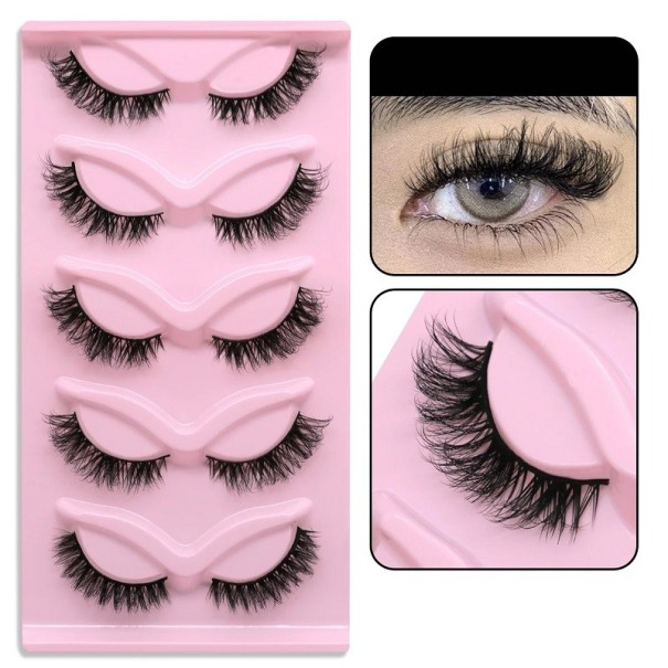 Juego de 5 pares de pestañas postizas Pestañas artificiales largas con tira completa Kit de extensión de pestañas Pestañas con pegamento natural 5