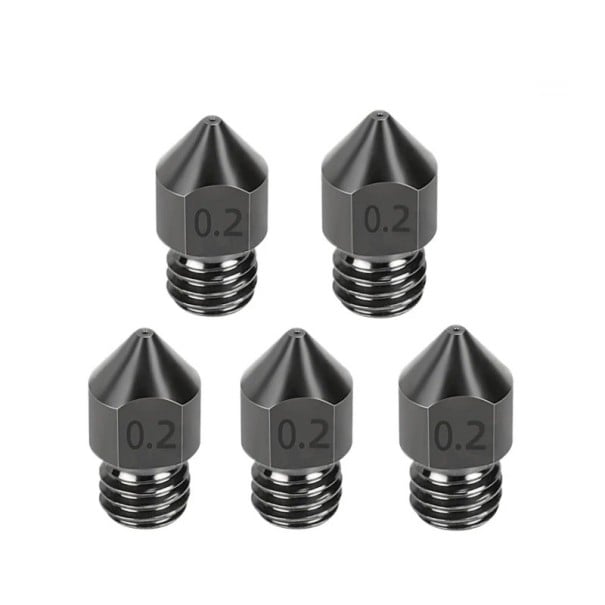 Juego de 5 piezas de boquillas de acero templado de 0,2 mm M6 para filamento de 1,75 mm Boquilla fina para impresión 3D detallada Boquillas 1
