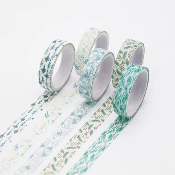 Juego de 5 rollos de cinta con motivos naturales de hojas y plantas de 2 m para decorar diarios, planificadores, invitaciones y otros proyectos 1
