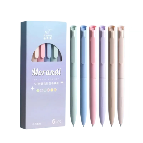 Juego de 6 bolígrafos de gel Morandi de 0,5 mm, colores pastel suaves, notas de escritura coloridas, papelería para la escuela, la oficina 1