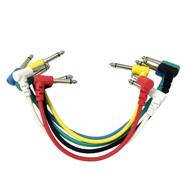 Juego de 6 cables de audio de 17 cm para guitarra eléctrica y bajo, conectores en L en ángulo recto, cables de conexión para cadena de efectos 1
