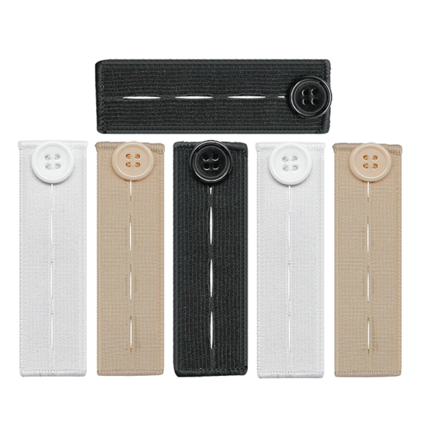 Juego de 6 extensores de cintura con botones de 85 x 25 mm, bandas textiles para pantalones, accesorios de ropa, extensores de cintura de poliéster mezcla