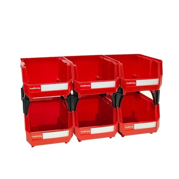 Juego de 6 piezas caja apilable de plástico 13x10x8 cm caja de almacenamiento para tornillos taller juguetes oficina organizador con accesorios rojo