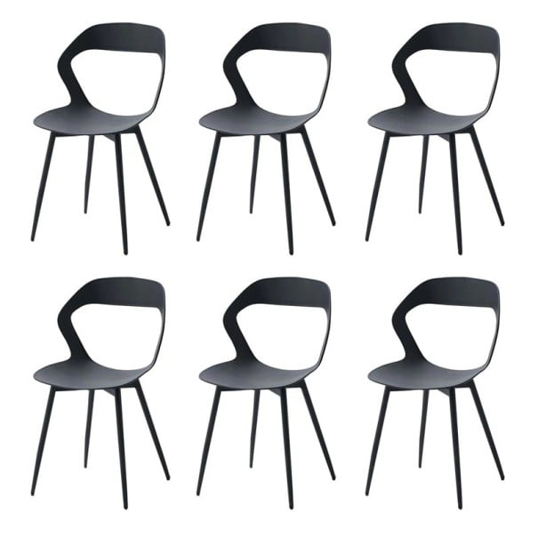Juego de 6 sillas de comedor con carcasa moldeada y corte en el respaldo 83 x 43,5 x 43 cm Asiento de plástico y marco de metal Para el comedor negro