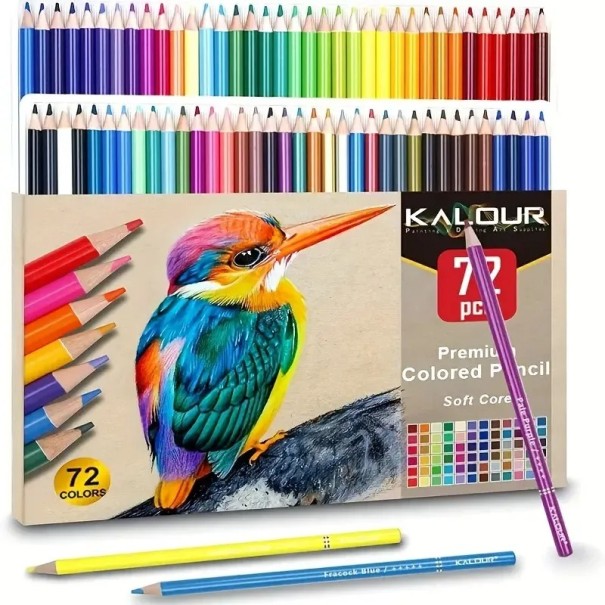 Juego de 72 lápices de colores Kalour con crayones de arte de núcleo suave. Crayones de madera de primera calidad para dibujar y dibujar. Colores 1