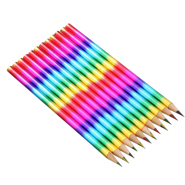 Juego de 8 lápices de madera arcoíris de 17,3 cm, lápices de dibujo multicolor, 4 colores en 1, útiles escolares de escritura, lápices de colores 1