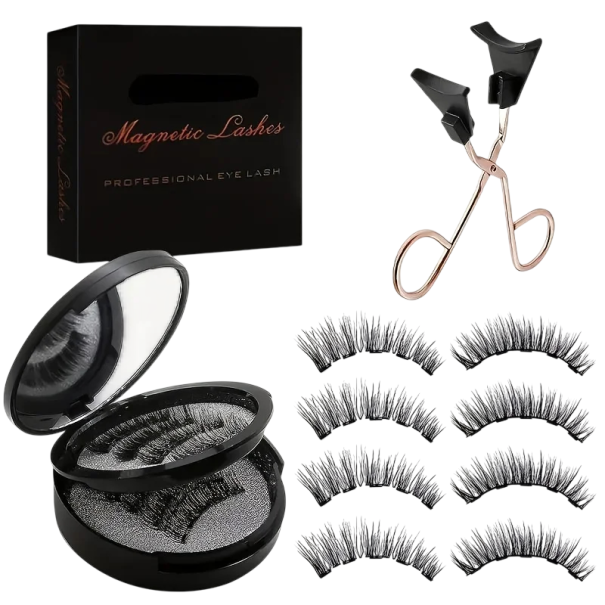 Juego de 8 unidades de pestañas magnéticas 3D artificiales de 17 mm impermeables reutilizables para extensión de pestañas con pinzas magnéticas 1