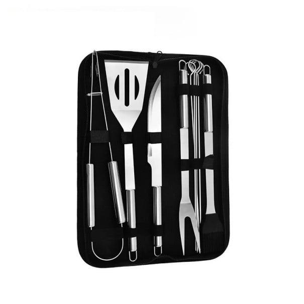 Juego de 9 herramientas para barbacoa de acero inoxidable con bolsa de almacenamiento, juego de parrilla portátil para exteriores, horno y hornear 1