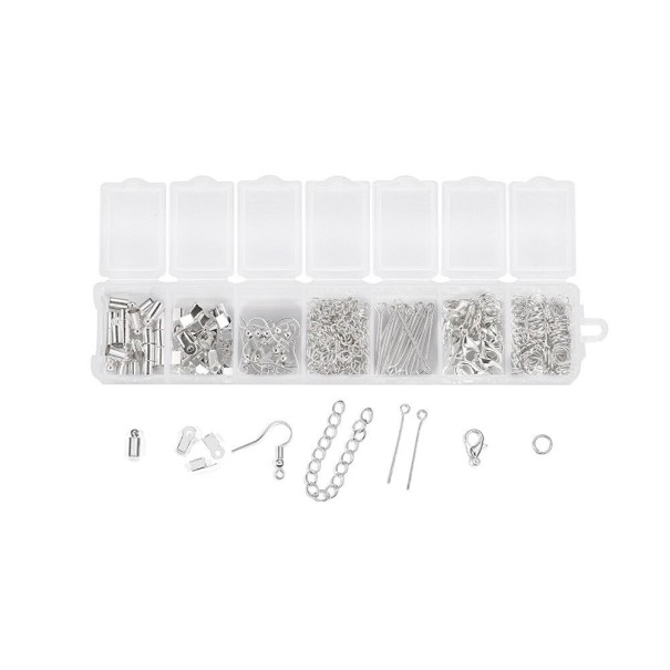 Juego de accesorios para hacer joyas, 390 piezas plateado