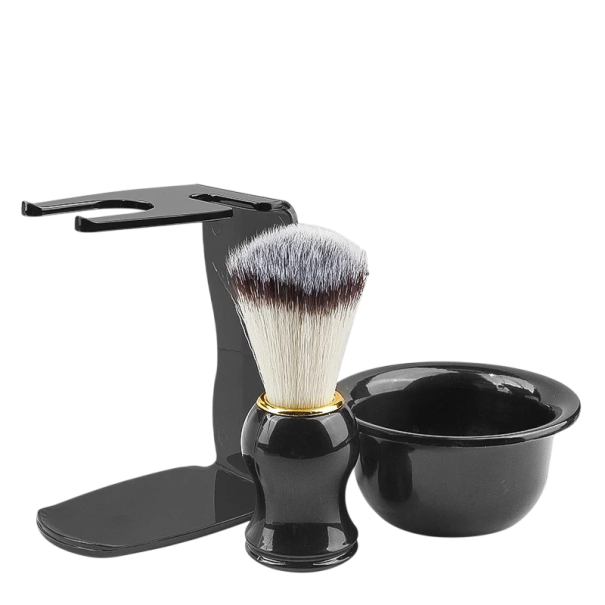 Juego de afeitado profesional de 3 piezas brocha 10,5 x 3,5 cm tazón 8,5 x 4,5 x 5 cm soporte 10,8 x 5,5 x 8 cm Set de regalo para barba de plástico 1
