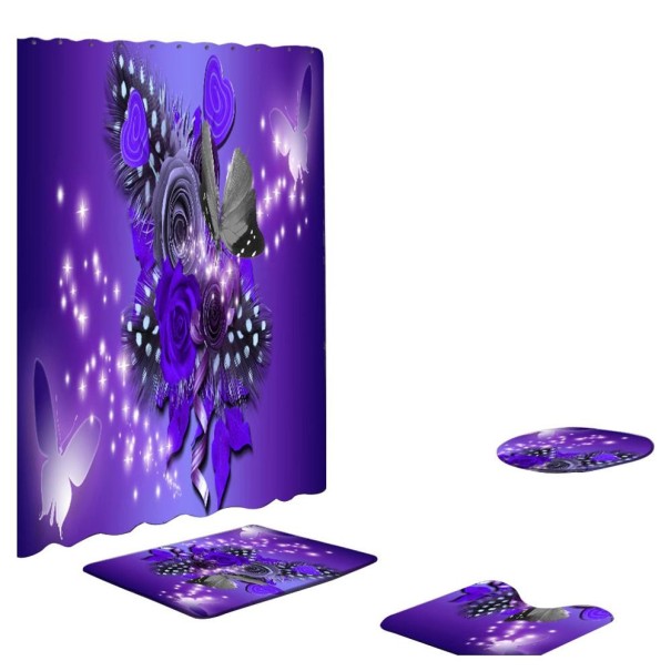 Juego de alfombrillas de baño y cortina de ducha 4 uds. 1