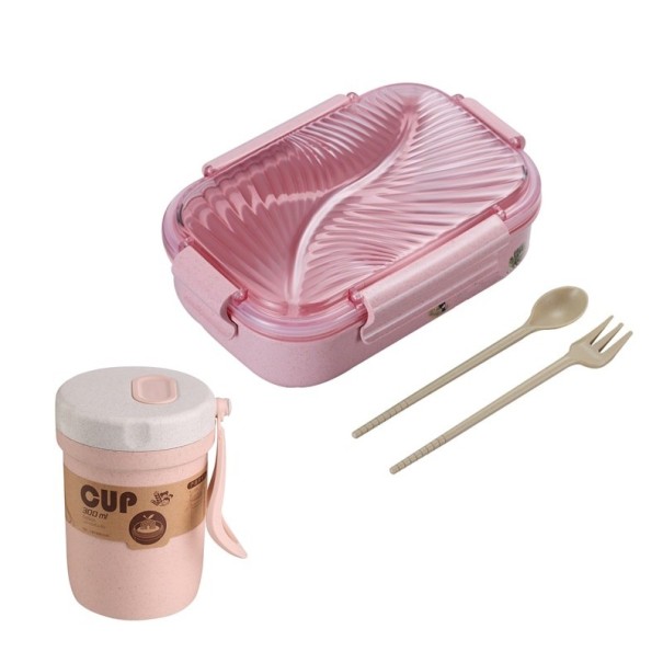 Juego de bento box y cubiertos 4 piezas rosa