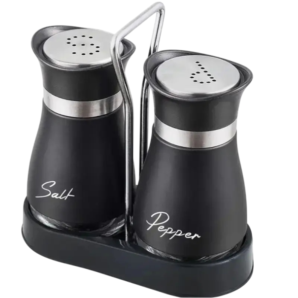 Juego de botellas de cocina para especias 2 uds con estante, recipientes prácticos para sal y pimienta para un almacenamiento ordenado de especias negro
