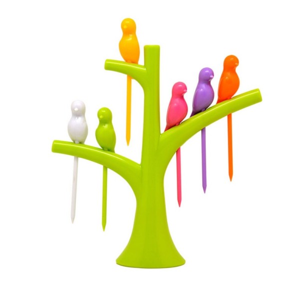 Juego de brochetas con soporte, pájaros, 7 uds. verde