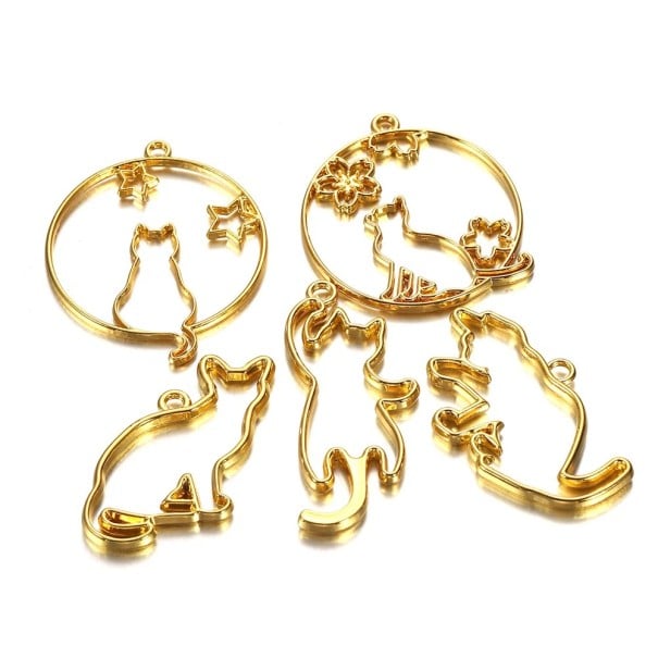 Juego de colgantes de metal en forma de gatos 5 unidades Moldes para joyería de resina Epóxica Creación creativa Fabricación de colgantes Trabajo 1