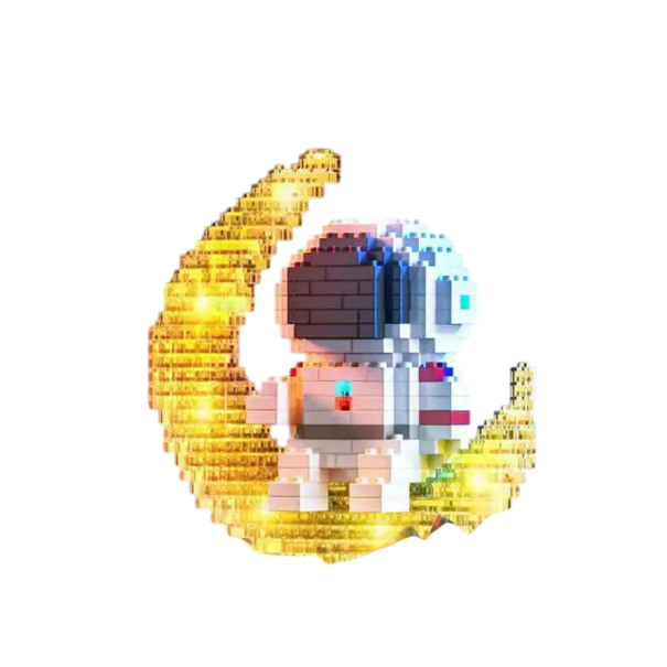 Juego de construcción astronauta 9,3 x 9,2 x 4,5 cm Astronauta en el dorado creciente de la luna Bloques mini detallados Piezas amarillas transparentes Decoración espacial 1