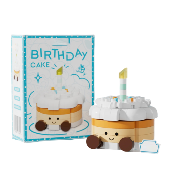 Juego de construcción de pastel de cumpleaños 4 x 4,15 x 4,55 cm Mini pastel con vela Base redonda Parte superior lisa Cara sonriente modelo decorativo marrón