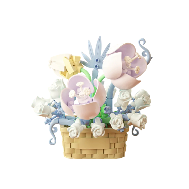 Juego de Construcción Maceta con Rosas 7,5 × 7,3 × 7,2 cm Decoración de Piezas Modelo Floral para Niños y Adultos blanco