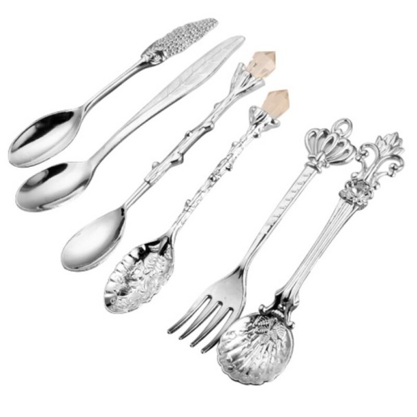 Juego de cubiertos con adornos 6 piezas plateado Juego de cubiertos con adornos 6 piezas plateado