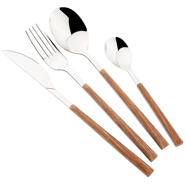 Juego de cubiertos de acero inoxidable Imitación de mango de madera Utensilios de mesa de cocina Cuchillo tenedor cuchara cuchara de té tenedor 1