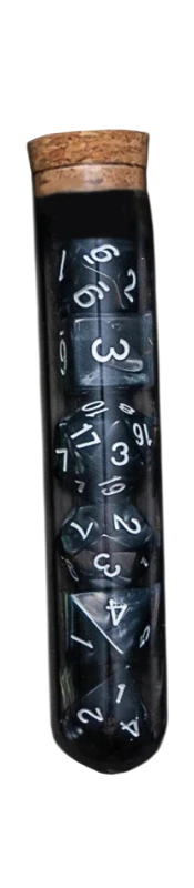 Juego de dados poliedros 7 unidades en frasco de pociones Dados de fantasía para Dragones y Mazmorras RPG juegos de mesa negro