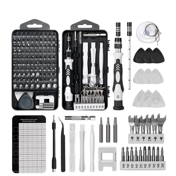 Juego de destornilladores multifunción 138 piezas Juego de destornilladores para reparación de dispositivos electrónicos y teléfonos Juego profesional para reparación de teléfonos, PC y dispositivos electrónicos Destornillador magnético negro