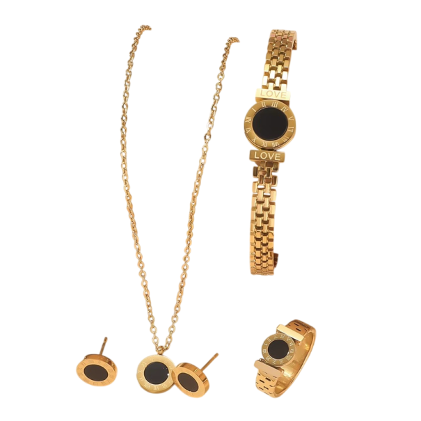 Juego de diseño romano collar pulsera anillo pendientes acero inoxidable joyería femenina simple regalo dorado