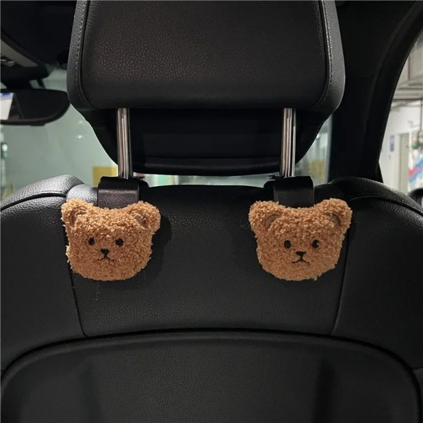 Juego de dos soportes para coche con cabeza de osito para reposacabezas, cabeza de peluche, gancho de plástico para bolsos, gafas, ropa y objetos pequeños marrón