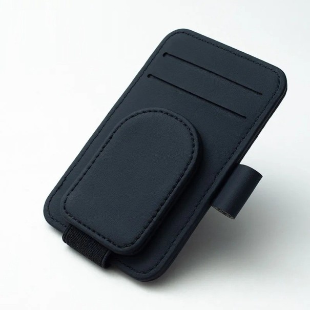 Juego de dos soportes para coche para gafas, tarjetas, entradas y bolígrafo con sujeción magnética, plástico resistente y cuero sintético negro