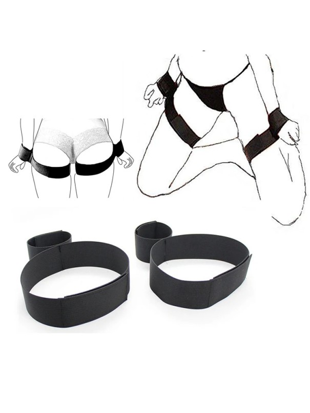 Juego de esposas y esposas para sujetar las muñecas a los muslos, sistema de correas ajustables, acolchado interior suave, embalaje discreto. negro
