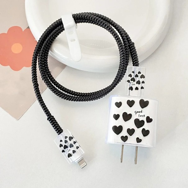 Juego de fundas protectoras para cargador y cable de iPhone, funda decorativa contra roturas, 5 piezas, compatible con 18W/20W negro