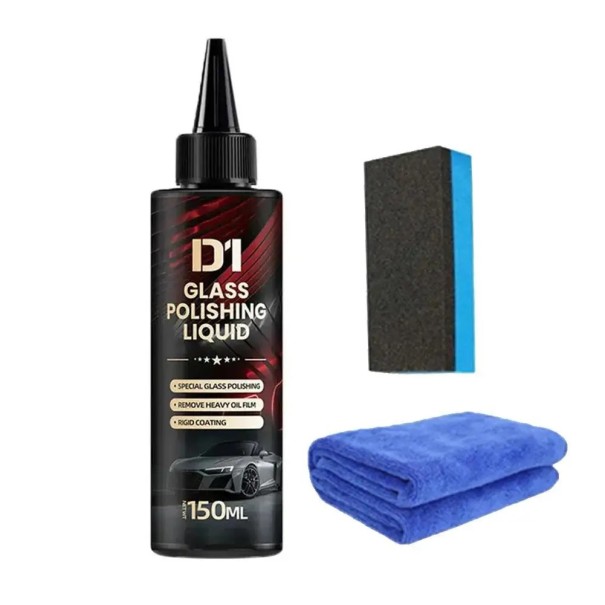 Juego de limpiador de cristales de automóvil 150 ml para la eliminación de manchas de agua y suciedad, líquido abrillantador con paño y esponja para parabrisas 1