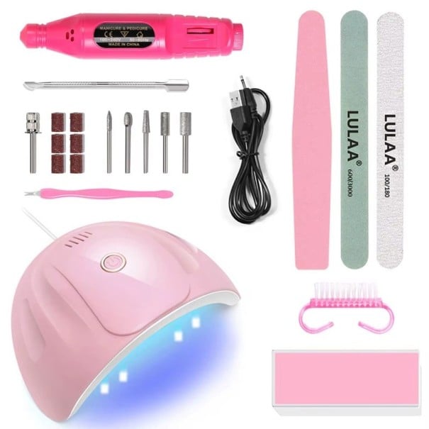 Juego de manicura con lámpara LED, taladro de uñas, herramientas para el cuidado de las uñas, limas de uñas, bloque pulidor y herramientas de trabajo 1