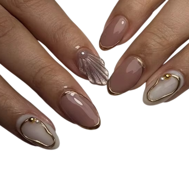 Juego de manicura para uso doméstico 24 unidades de uñas artificiales acrílicas de tamaño mediano forma almendrada tips de diseño autoadhesivos 1