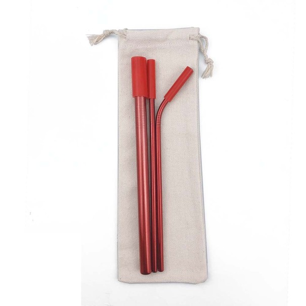 Juego de pajitas de acero inoxidable con estuche 3 uds. rojo
