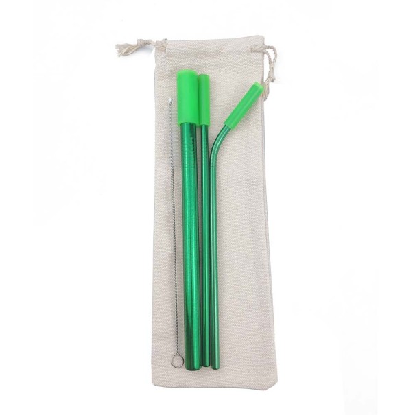 Juego de pajitas de acero inoxidable con estuche 3 uds. verde