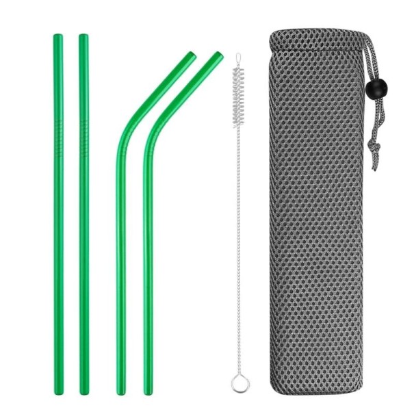 Juego de pajitas de acero inoxidable con estuche 4 uds. verde