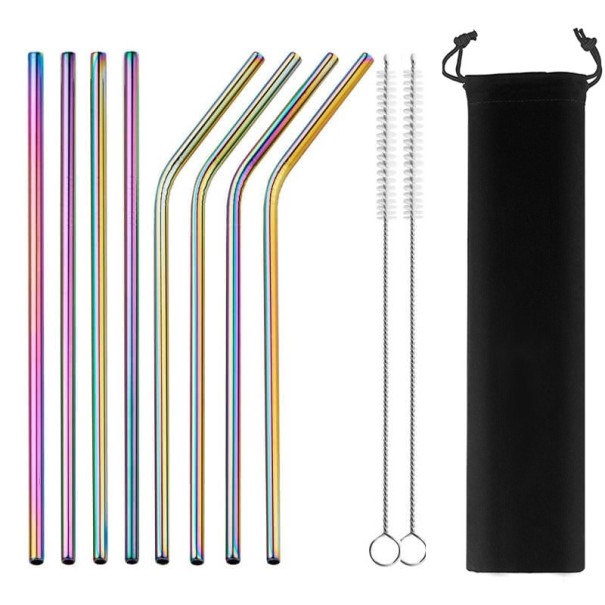 Juego de pajitas de acero inoxidable con estuche 8 uds. arcoíris 2