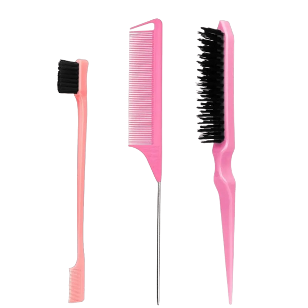 Juego de peines para peinar, 3 piezas, peines de peluquería, juego de peines profesionales rosa