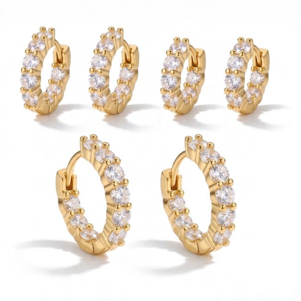 Juego de pendientes de aros 3 pares 1,3 1,5 y 1,6 cm Aros Huggie con una serie de grandes circonitas Para lóbulos y piercing de cartílago dorado