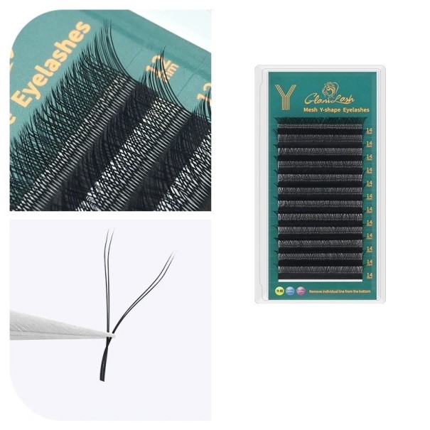 Juego de pestañas postizas individuales en forma de Y Pestañas adhesivas de alta calidad D 0,10 mm Pestañas postizas negras de aspecto natural 1