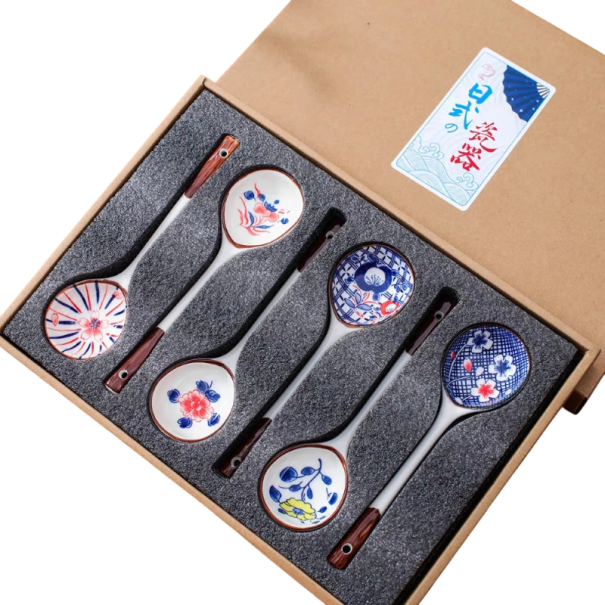 Juego de regalo de cucharitas de cerámica Cucharitas decoradas con mango largo Cerámica vidriada Cucharitas creativas para café té postre 1