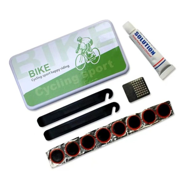 Juego de reparación de bicicletas y bicicletas eléctricas Kit de reparación portátil de cámaras Parches Pegamento Palancas de montaje Lima de metal Herramienta de ciclismo 1