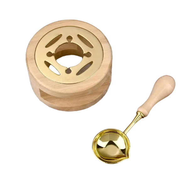 Juego de sellado 2 piezas Juego para hacer lacre Cuchara para sellar y calentador de lacre beige
