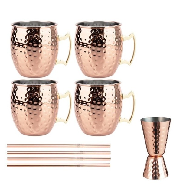 Juego de tazas de acero inoxidable con superficie martillada y asa 500 ml 6 × 10.5 cm de acero inoxidable cobre para bebidas hogar servicio 1