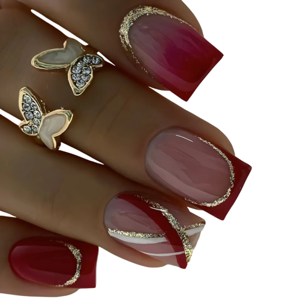 Juego Dominante de Uñas Artificiales 24 Pzs Diseño Autoadhesivo para Manicura en Casa Forma Cuadrada con Efecto Visual Impactante 1