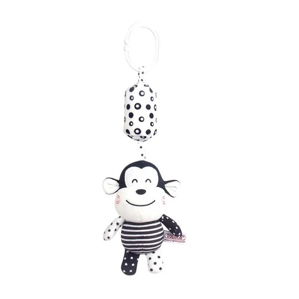 Juguete colgante blanco y negro para bebés 32 x 8 cm Mono de peluche con cascabel Sonajero para cochecito Cuna Silla de coche 1