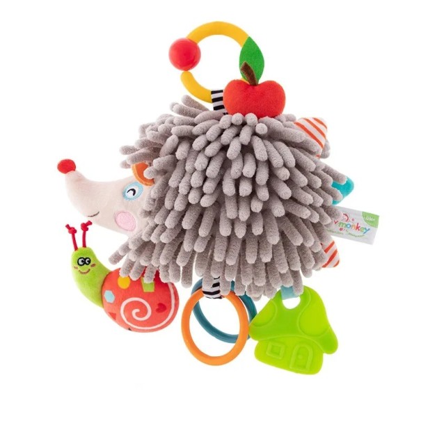 Juguete colgante para bebés 23 x 21 cm Erizo con manzana y caracol Juguete silbador para cochecito Desarrollo del tacto y la audición 1