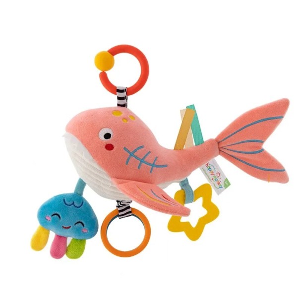 Juguete colgante para bebés 34 x 21 cm Ballena con estrella y medusa Juguete silbador para cochecito Desarrollo auditivo y motor 1
